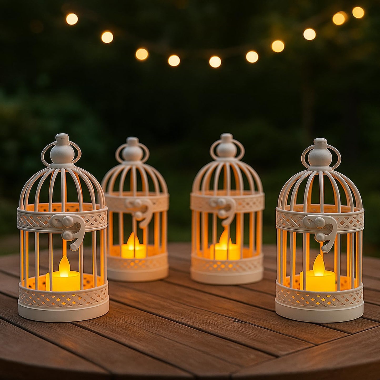 Vela Lanterns Bird Cage Decor Candle Holder Lantern Decorative Wedding Table Centerpiece Decorations, White, Small, Set of 4
