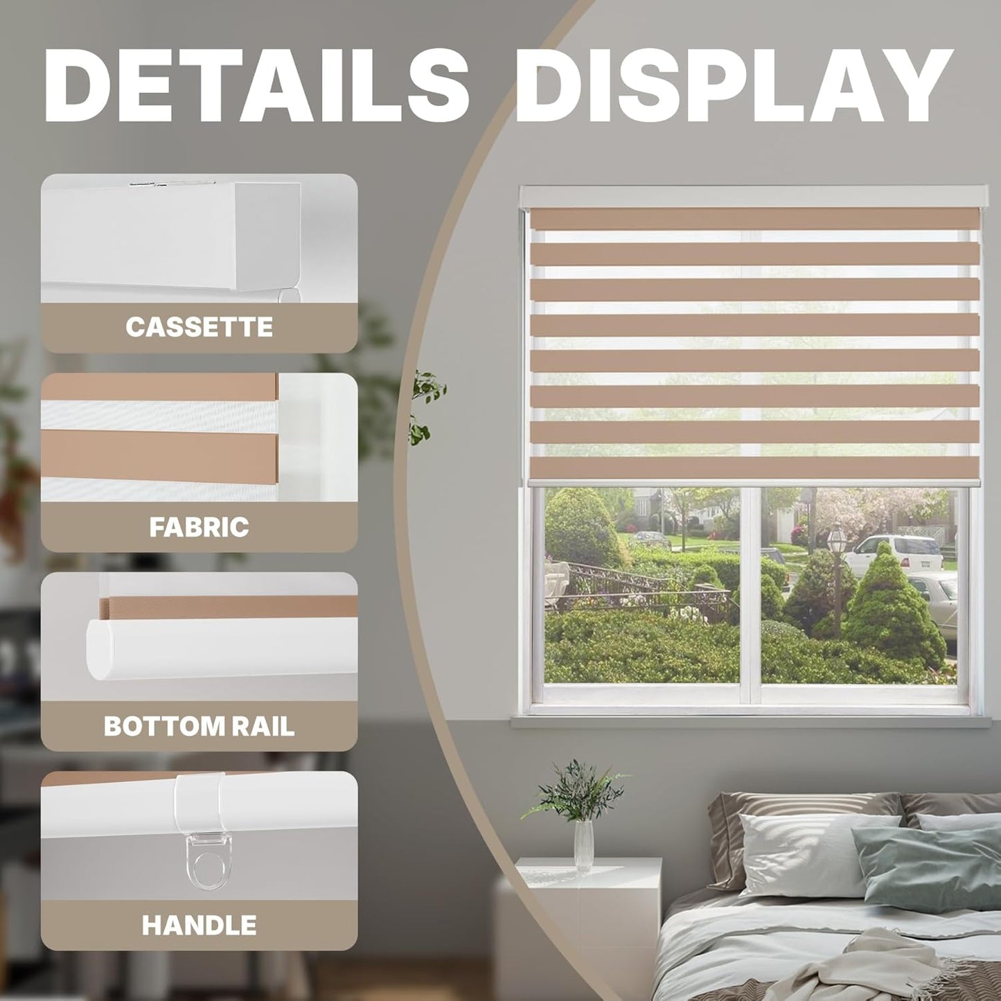 HESTIA Cordless Zebra Blinds Light Filtering Roller Shades UV Blocking Blackout Privacy Indoor Window Blind for Home Office Day and Night, Beige,43" W x 60" H