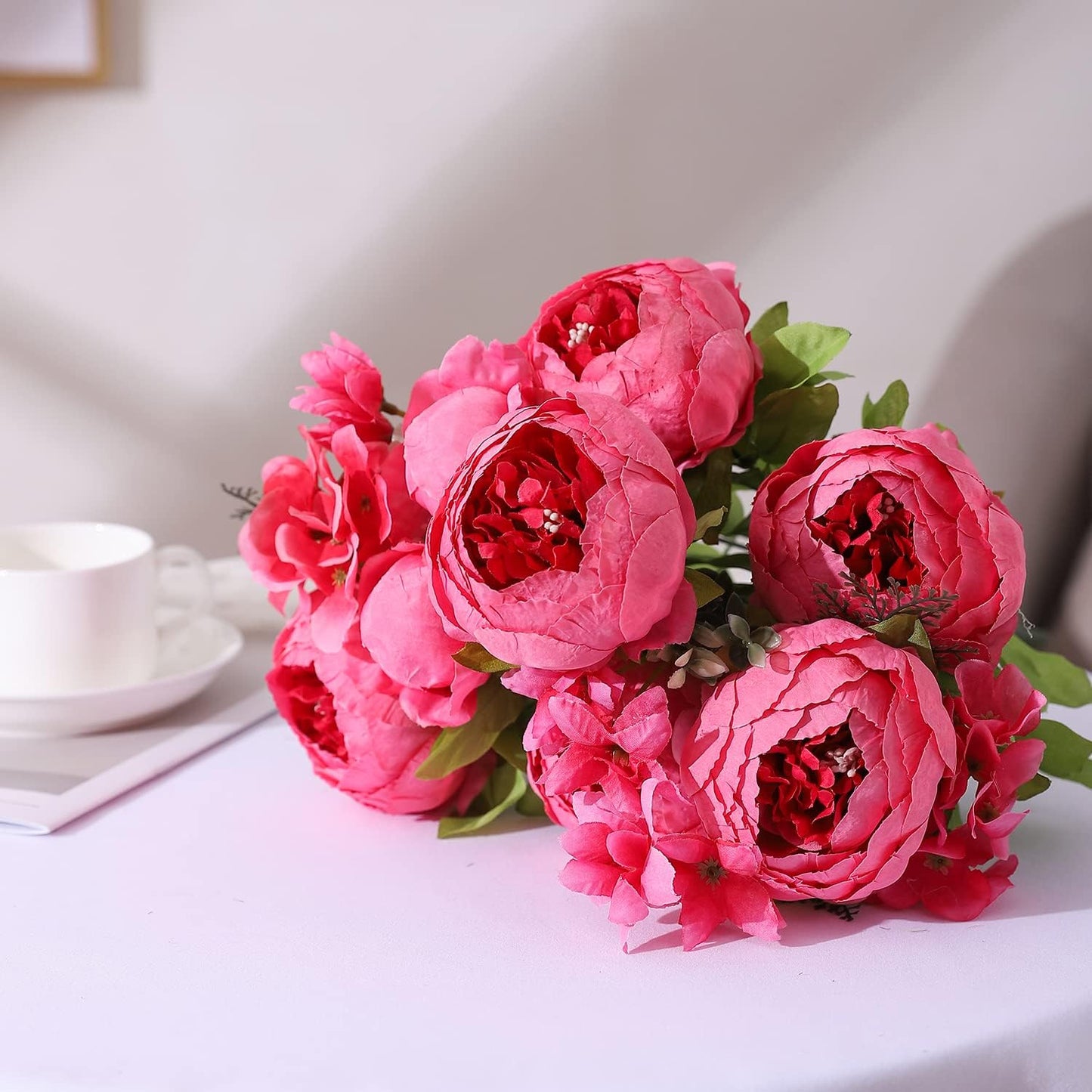 Duovlo Springs Flowers Artificial Silk Peony Bouquets Wedding Home Decoration,Pack of 1 (Spring Pink)