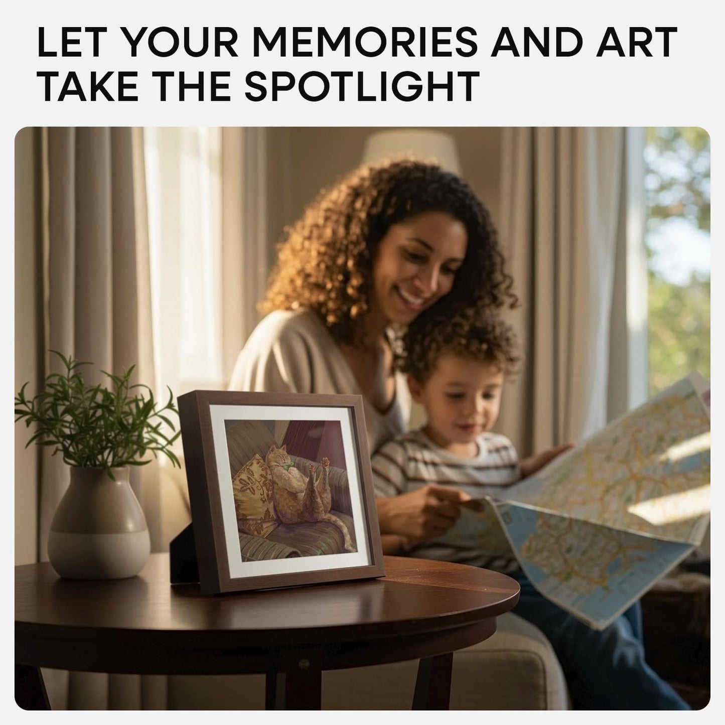 Homeforia 8x8 Picture Frame Brown, High-End Dark Oak 8 x 8 Square Brown Wood Frame with Mat 6 by 6 for Art, 8by8 Wooden Walnut Poster Frame Matted to 6x6 inch Photo, Tempered Glass, Wall Kit, Set of 1