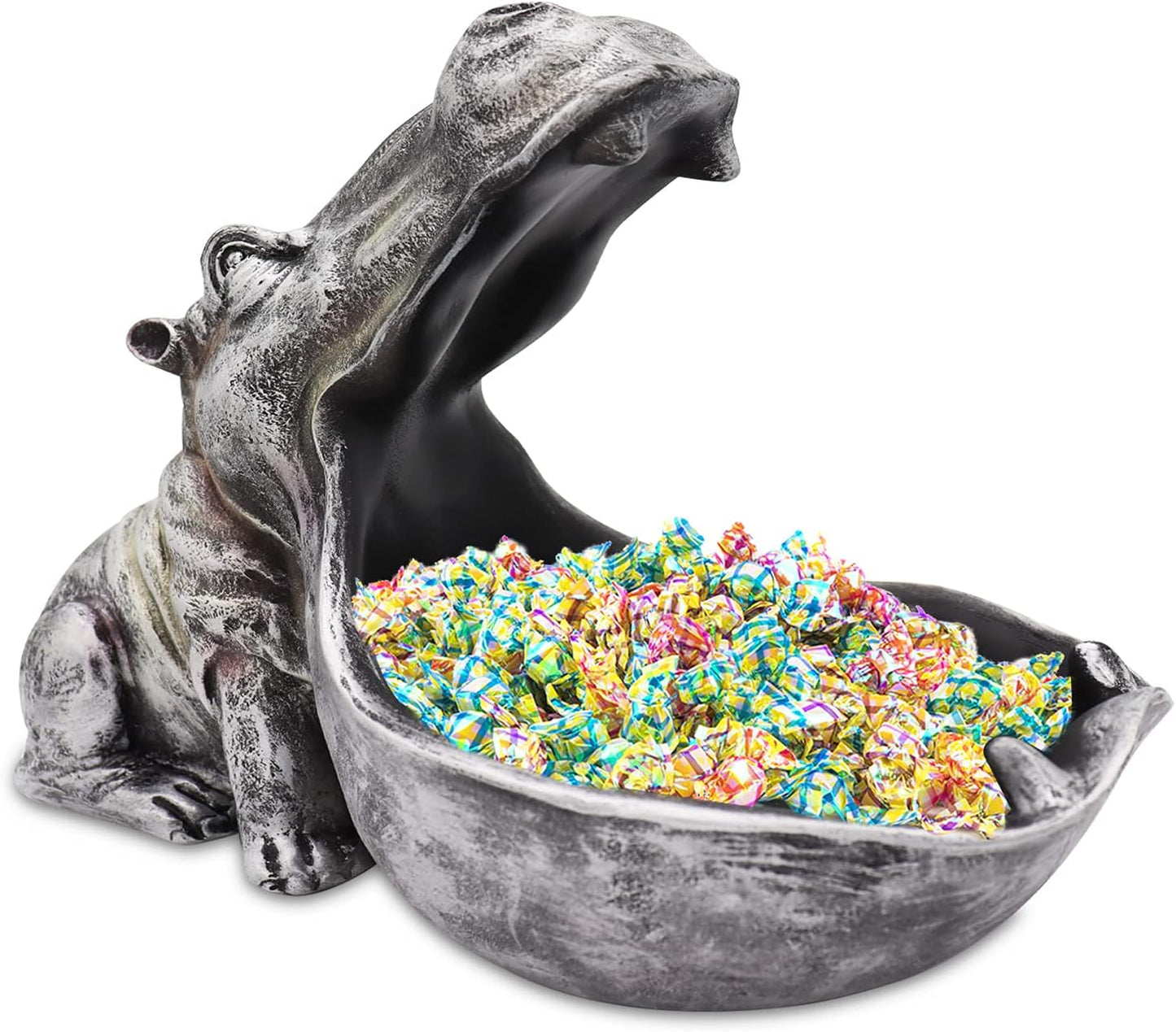 aboxoo Hippo Statue Home Resin Hippopotamus Figurine Fun Candy Dish,Key Bowl,Big Mouth Sculpture Table Art Decoration Sundries Container Storage Boxes (Grey)