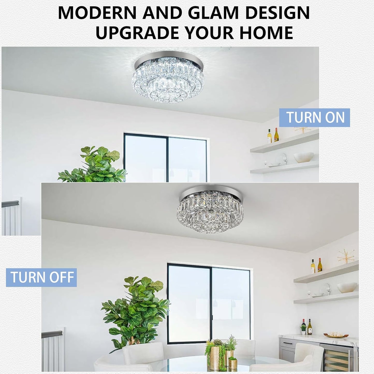 12 Inch Crystal Chandelier LED Ceiling Light 2 Tier Flush Mount Ceiling Light Fixtures Modern Chandelier Lighting for Hallway Bedroom Dining Room Kitchen (Cool White)