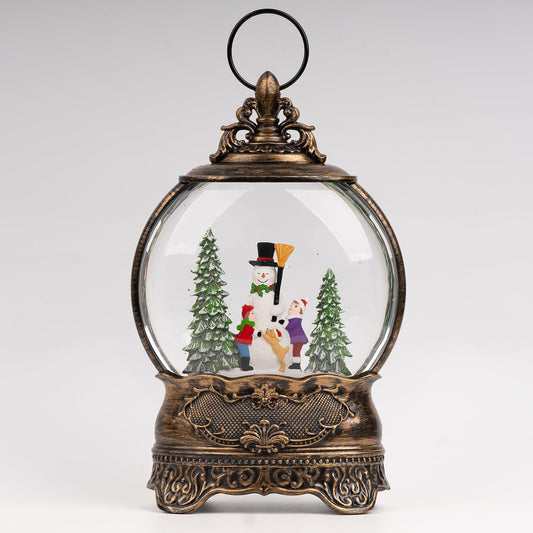 Christmas Snow Globes Lantern Christmas Snow Globe with Music Snowman and Child,6H Timer,USB Lined/Battery Operated Lighted Lantern for Christmas Festival Decoration Gifts