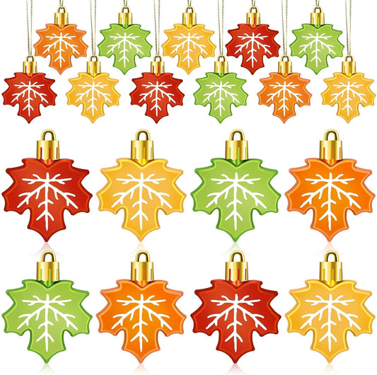 JULMELON 24Pcs Maple Leaf Ornaments, Fall Leaves Tree Decorations Autumn Harvest Hanging Ornaments with Rope Maple Pendant for Farmhouse Rustic Party Favors Craft Supplies