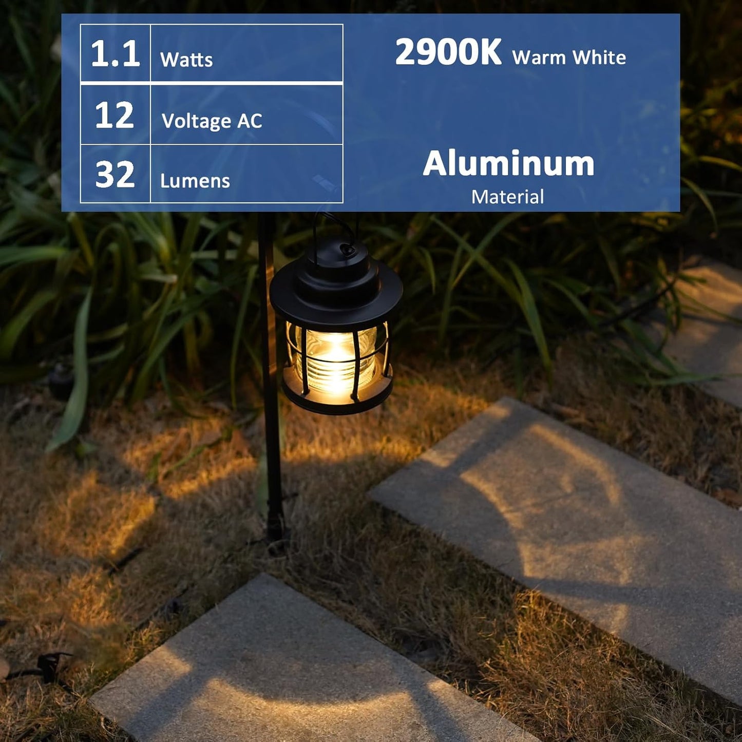 Low Voltage Pathway Lights 1.1W 12V AC Outdoor Shepherd Hook Path Lights 6PK 32 Lumen Metal Landscape Lighting Kit Warm White Hardwired Walkway Light with Connectors and Stakes