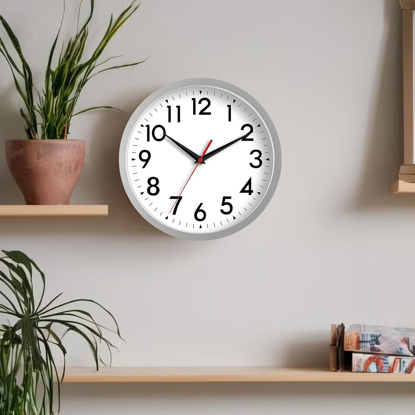 Wall Clock Small Analog 8 Inch Silent Non Ticking Battery Operated Modern Simple Decorative for Kitchen Office Bedroom Bathroom Living Room(Silver)
