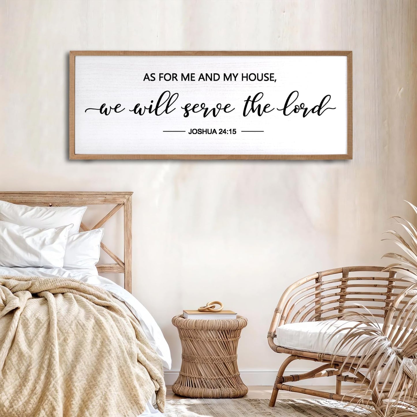 As For Me And My House We Will Serve The Lord Framed Wall Art, 32''×12'' Horizontal Positive Religious Rustic Bible Verse, Vintage Holy Catholic Scripture Decor for Christian God Jesus Christ Prayer
