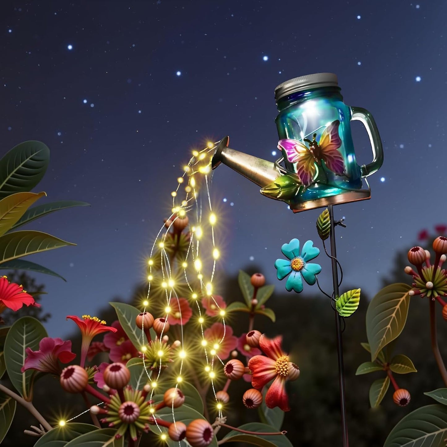 Solar Watering Can Light, Yard Outdoor Decor Lights, IP65 Waterproof, Hanging Butterfly Garden Light, Outside Garden Flower Bed Decor, Women Gift, Birthday Gifts