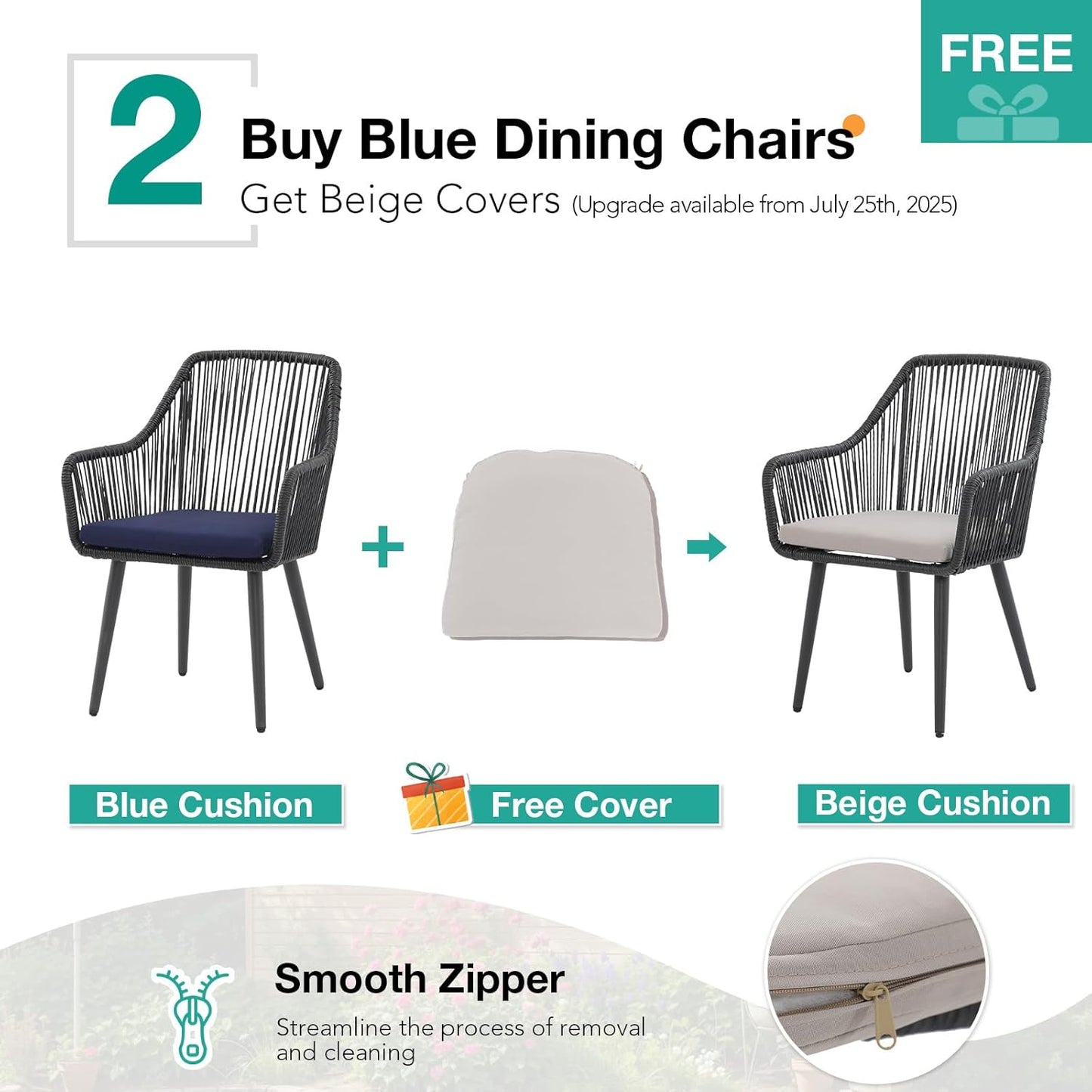 Patiorama Outdoor Dining Chairs, Patio Dining Chair Set of 2, All-Weather Woven Rope Rattan Chairs, Outdoor Dining Wicker Chair with Armrests for Indoor Balcony Pool Backyard(Blue)