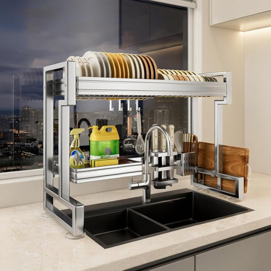 Kitchen Sink Rack Sink Above The Dish Drain Dish Washing Rack Stainless Steel Multifunctional Dish Storage Rack,Over The Sink Drying Rack for Dishes(1,95cm/37.4in)