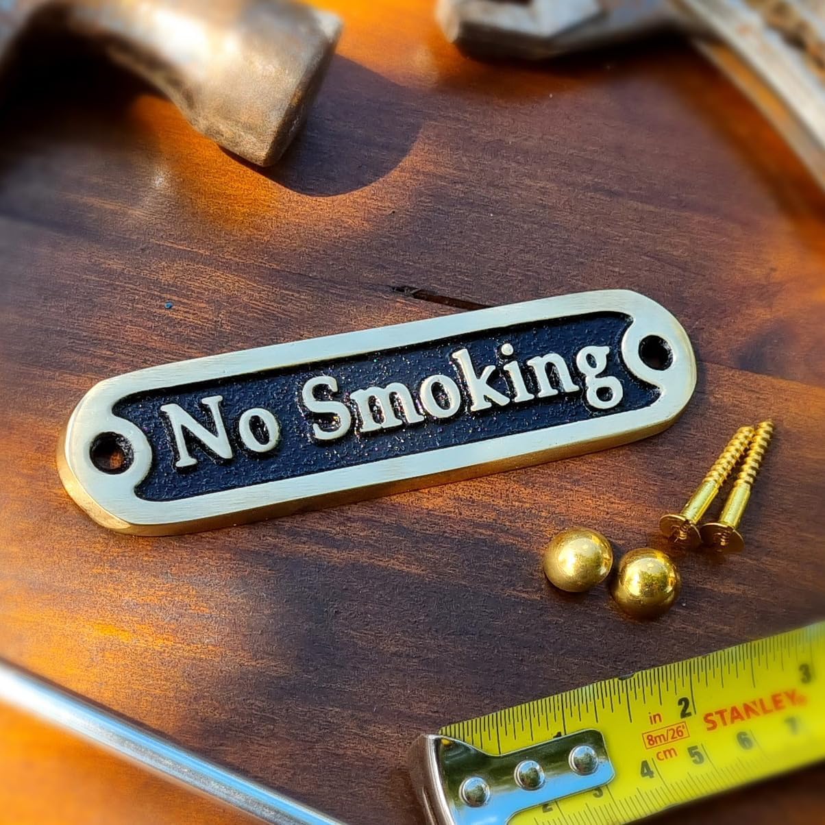 No Smoking Brass Door Sign. Traditional Style Home Décor Wall Plaque Handmade By The Metal Foundry UK.