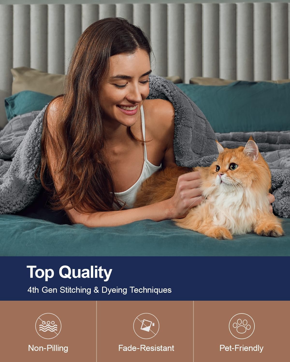 Pawque Super Soft Cozy Throw Blanket for Couch Sofa Bed - Fluffy Sherpa Fleece Reversible Thick Warm Fuzzy Blanket for All-Season, 3D Checkered Jacquard Elegant Decorative Blankets, Grey, 50" x 60"