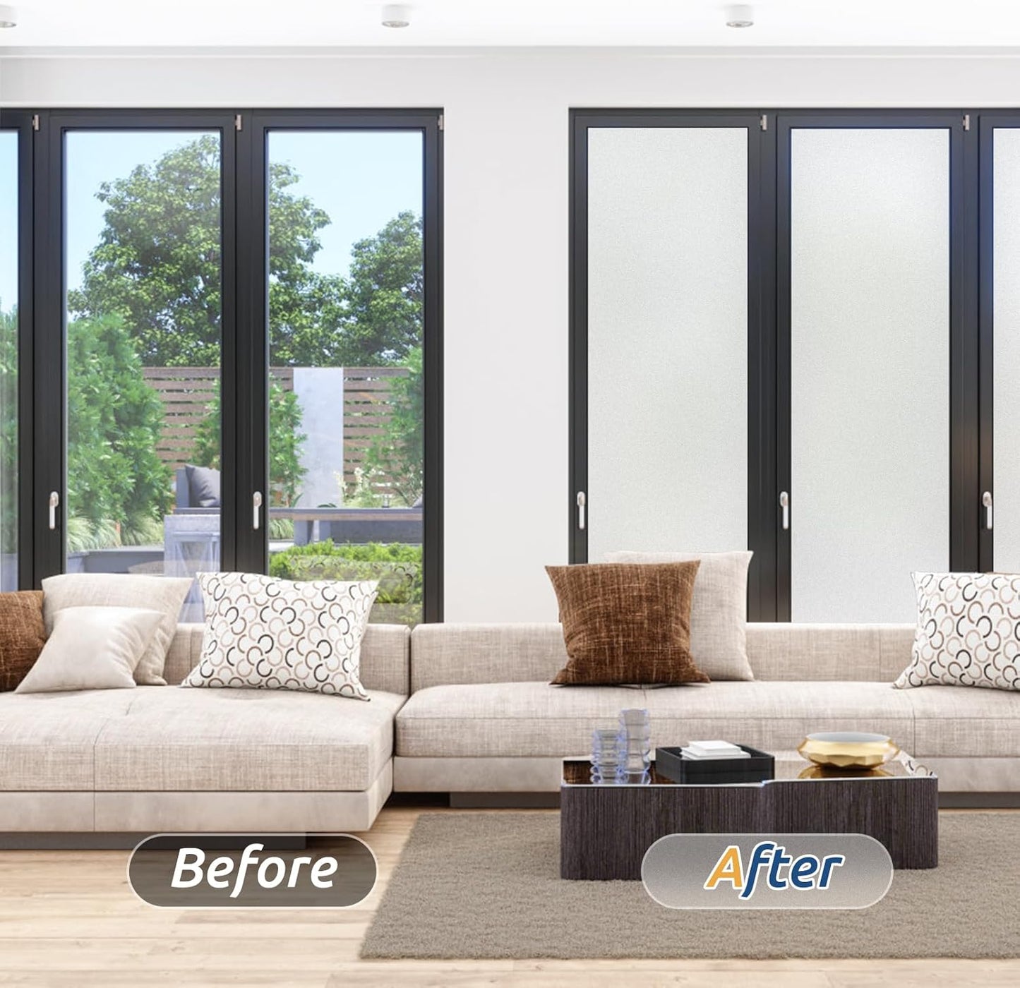 rabbitgoo Window Privacy Film, Frosted Glass Window Clings, Static Cling UV Heat Blocking Door Stickers for Home Bathroom, Removable Indoor Decal Coverings Day and Night, Pure, 29.5 x 78.7 Inches