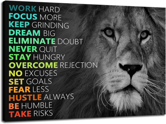 Inspirational Canvas Wall Art Colorful Poster Painting Artwork Motivational Lion Picture Print Wall Decor for Home Office Living Room Bedroom Workplace Wooden Framed Ready to Hang [12''Wx 18''H]