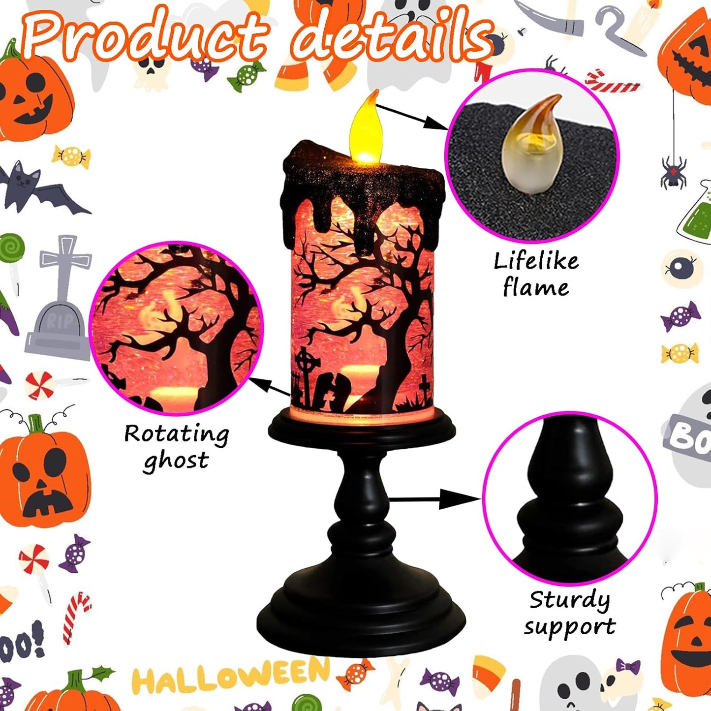 Halloween Snow Globe Tornado Flameless Candles Table Centerpiece for Celebration Party,Battery Operated LED Candle with 6 Hours Timer for Home Indoor Halloween Decoration (Ghost)