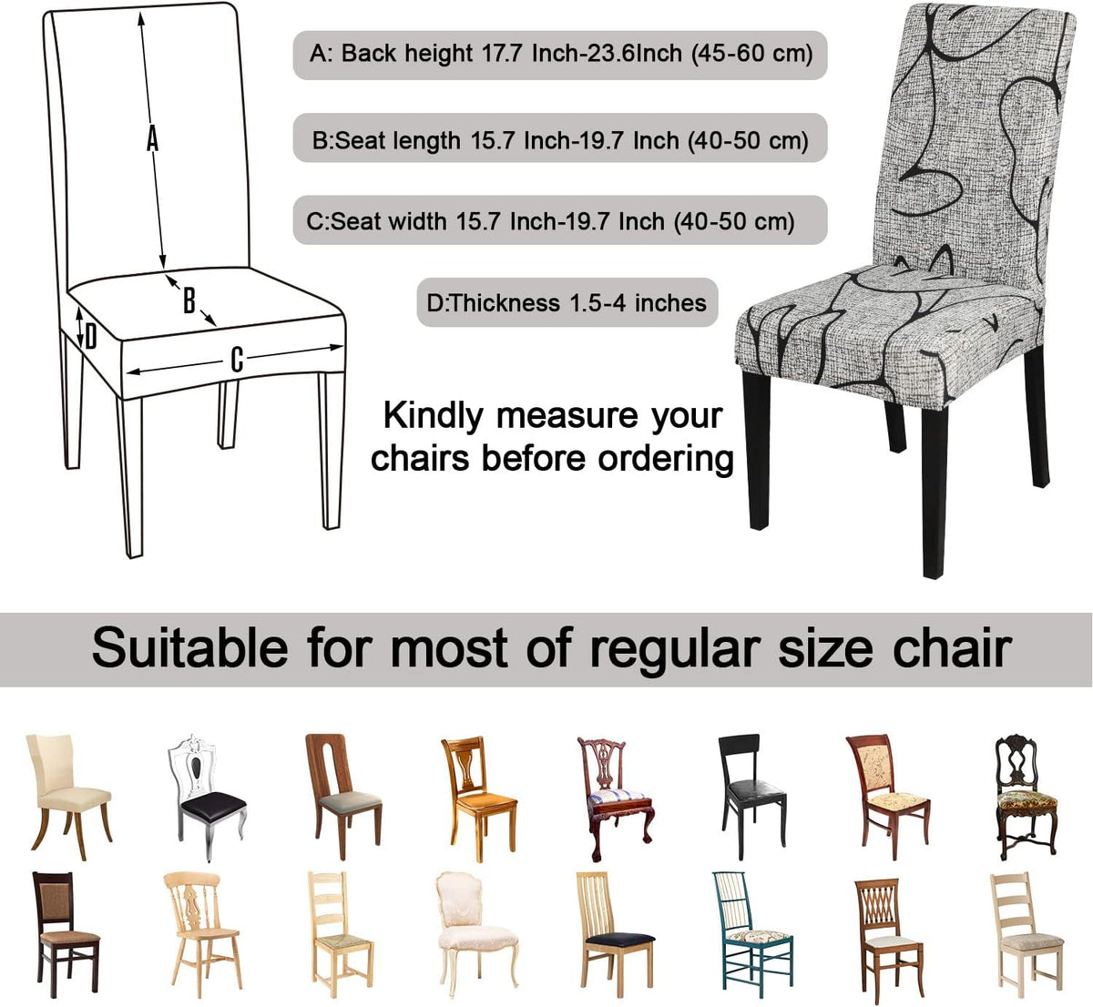 JQinHome Pattern Chair Covers for Dining Room Set of 6, High Stretch Removable Washable Parsons Chair Slipcover for Home Party Hotel Wedding Ceremony (6PCS, Lotus Gray)