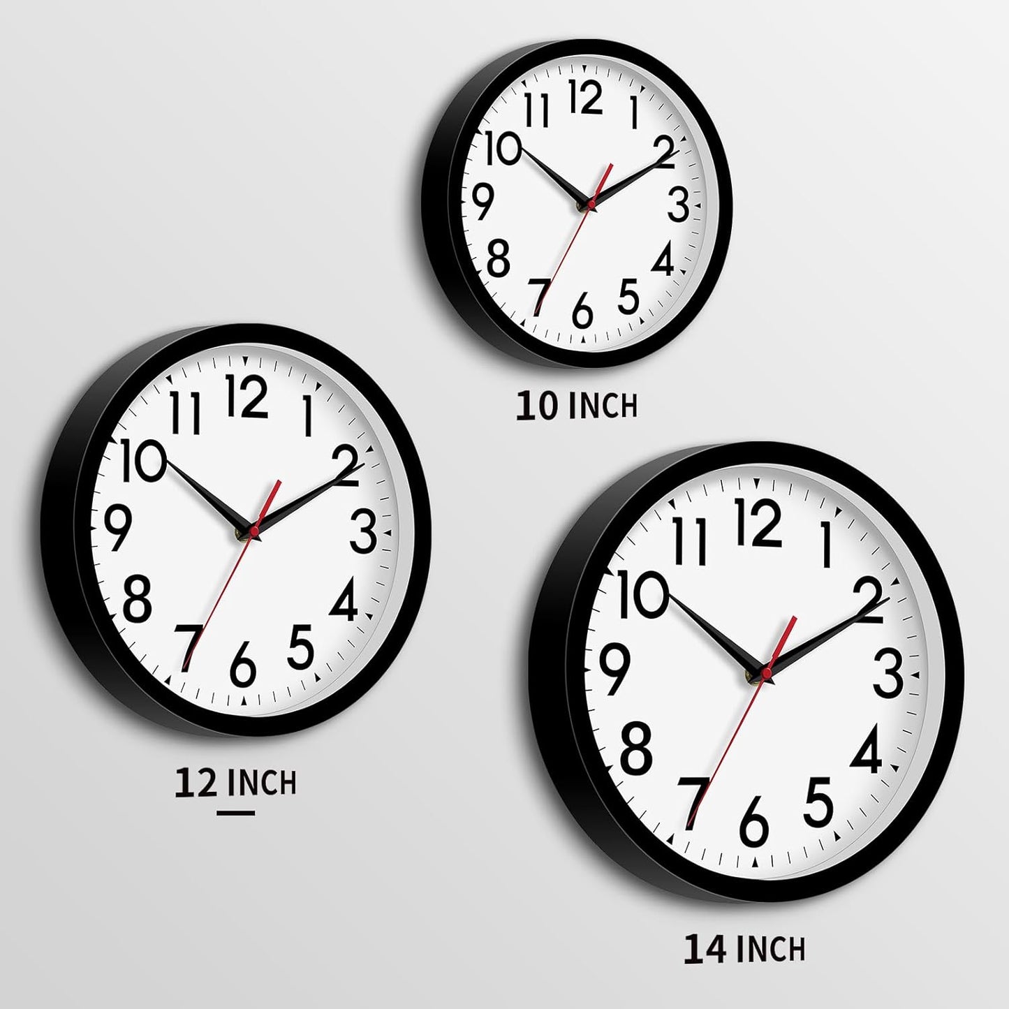 12 Inch Wall Clock Silent Non-Ticking Battery Operated Analog Clock Decorative for Office Kitchen Outdoor Living Room Classroom Bedroom Bathroom School(Black)
