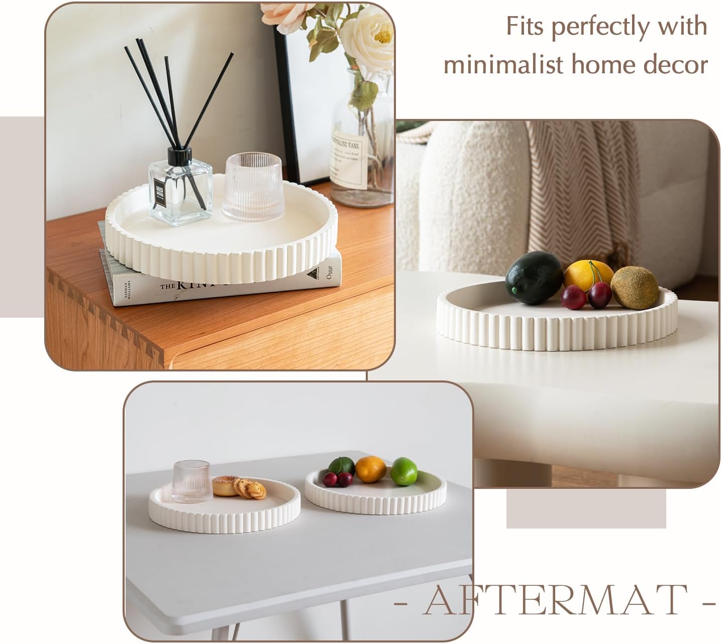 Decorative Tray for Coffee Table, Living Room, Side Table, 11" White Round Concrete Home Decor Serving Trays for Accent Table, Console Table