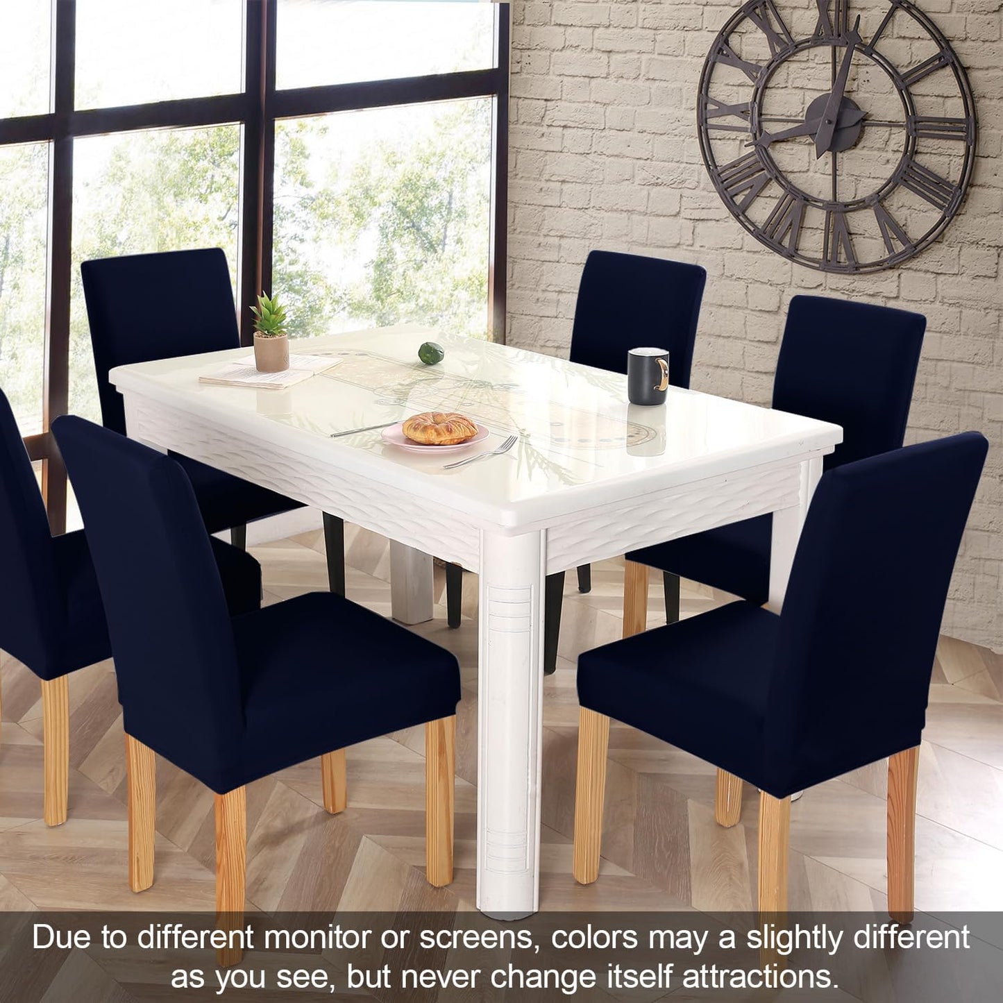 JQinHome 6 Pcs Dining Chair Slipcover,High Stretch Removable Washable Chair Seat Protector Cover for Home Party Hotel Wedding Ceremony (Navy Blue)