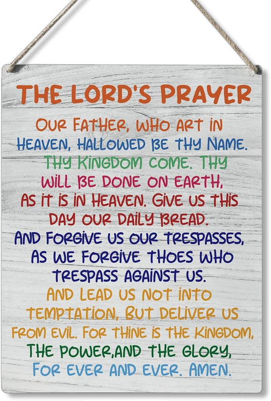 Inspirational Gift Signs the Lord's Prayer Our Father Who Art in Heaven Hallowed Be Thy Name Wooden Hanging Sign Religious Scripture Art Wall Home Decoration 10 x 8 Inches…