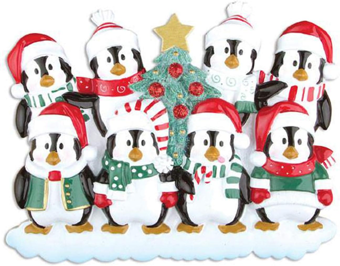 Penguin Family of 8 Ornament 2025 Personalized Family Christmas Ornaments 2025 | Snowy Xmas Tree Holiday Penguins Personalized Tree Ornaments for Grandchildren Siblings & Grandkids of Eight Ornament