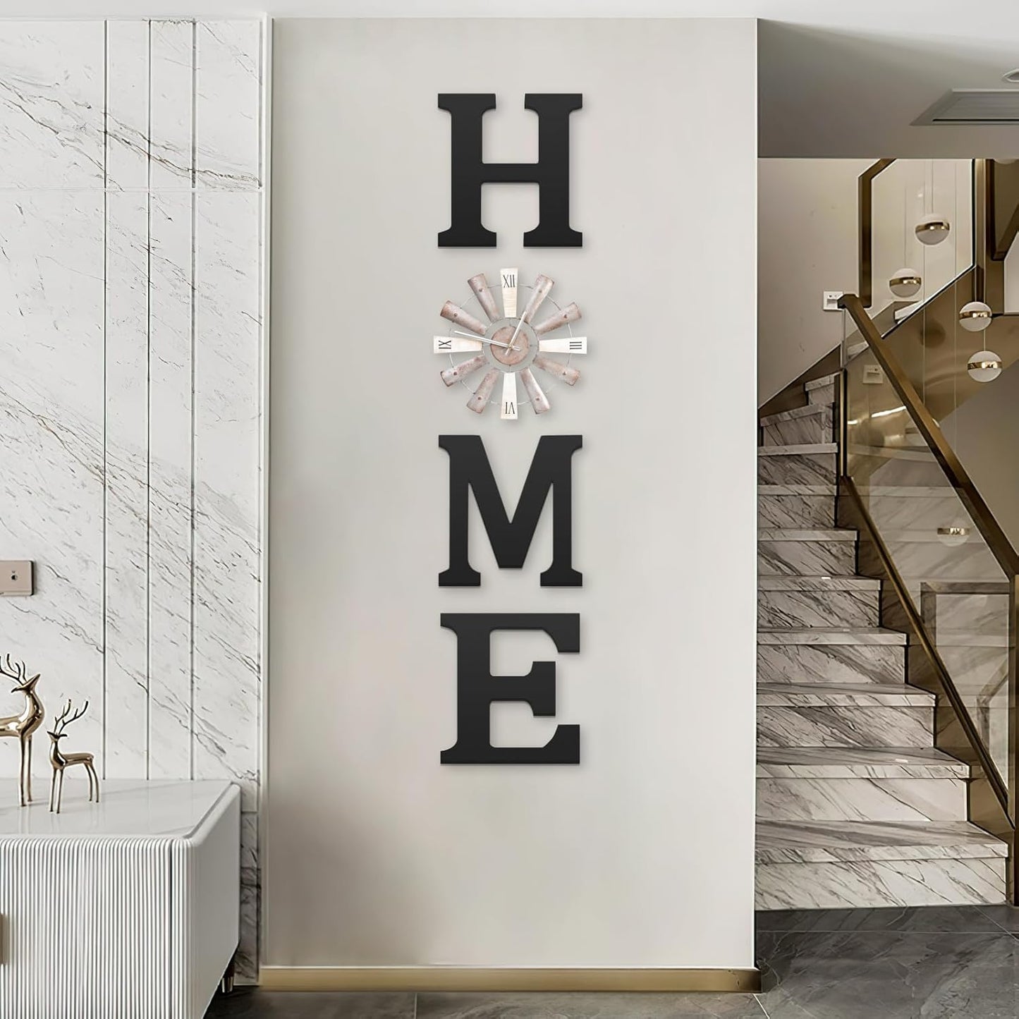 Farmhouse Home Signs with Windmill Clock Wall Decor Rustic Home Letters Wall Art for Living Room Kitchen Entryway Dining Room Bedroom (black)