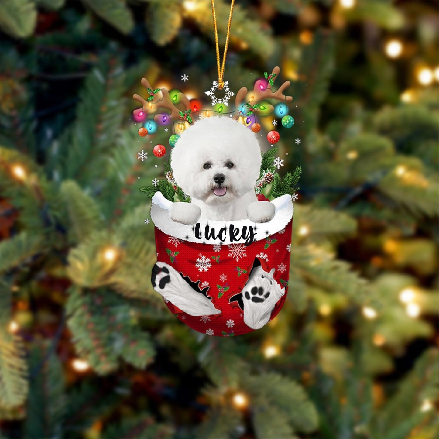 White Bichon Frise Dog Christmas Ornament, White Bichon Frise in Snow Pocket Christmas Tree Ornament, Dog Lovers Gift Idea Xmas, Christmas Decorations for Tree, Christmas Ornament Gift for Dog Lovers