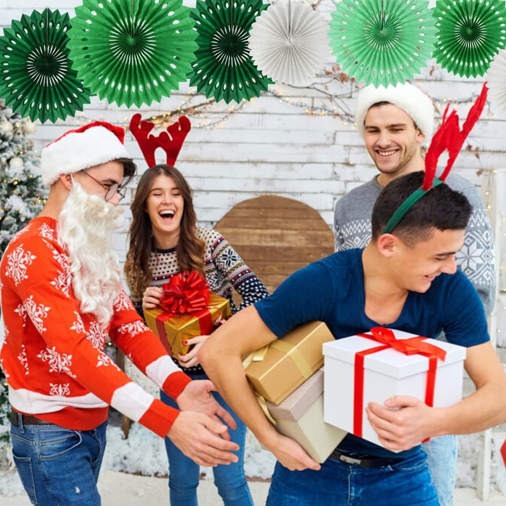 BEISHIDA Green White Party Decoration Hanging Honeycomb Round Paper Fans Kit for Theme Birthday Baby Shower Summer Forest Patrick's Irish Backdrop Party Supplies（11packs）