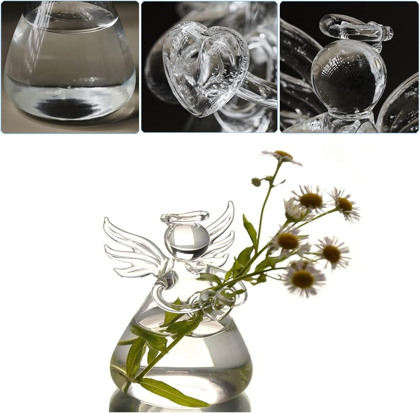 Angel Design Glass Vases Clear Flower Plant Terrarium Container Hanging Vase Wedding Decor Garden Ornaments Hanging Planter (Pack of 8)