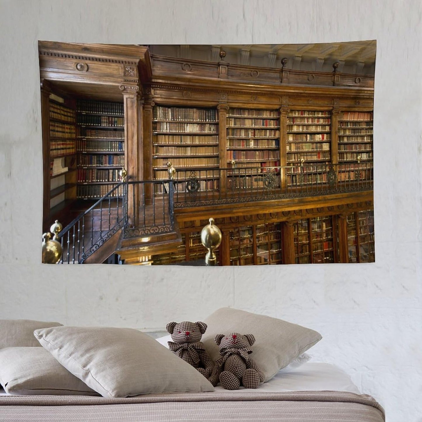 Kurtect Library Tapestry,Vintage Medieval Antique Bookshelf Bookcase Pattern Print Tapestries for Party Beach Picnic Blankets Tablecloths Living Room Wall Deocr, 40x60 in