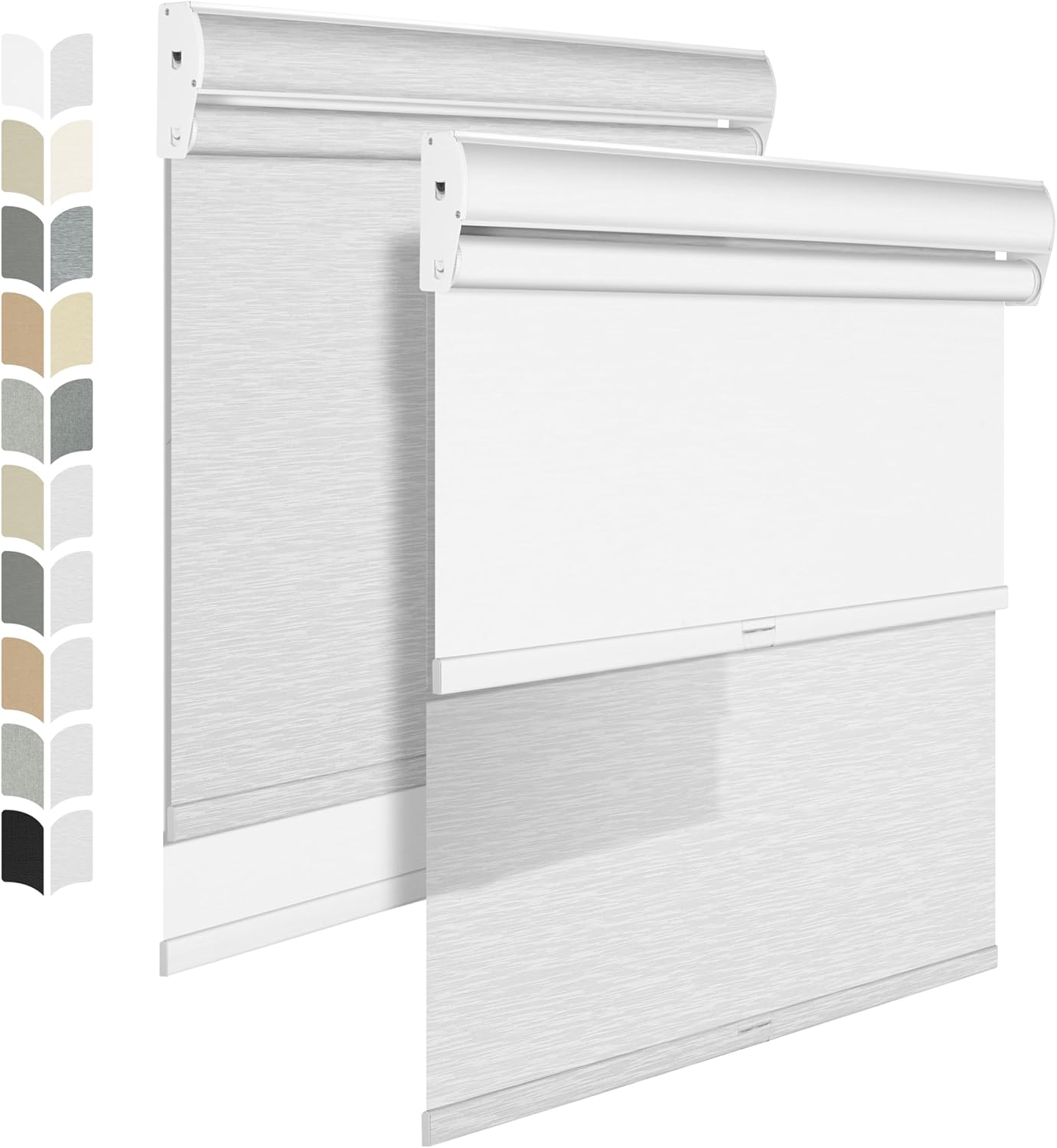 BERISSA Cordless Dual Roller Shades with Cassette Valance,Double Window Shades Blackout and Light Filtering Shades,Day and Night Roller Shades for Home Office Door.Striped Jacquard White.49 W x 64" H