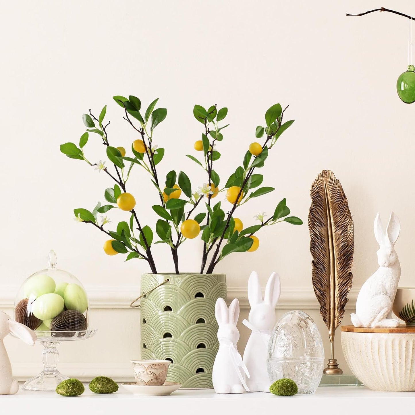 ucky Artificial Lemon Branches，4pcs of 27 Inch, Realistic Green Leaves and Yellow Lemon Fruit, Spring Summer Decoration Plants, Kitchen Decor Plant, Home Decor Plants，Greenery Stems