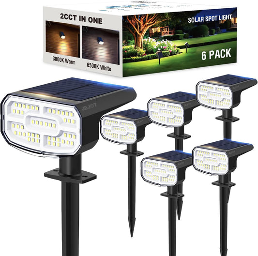 Solar Spot Lights Outdoor Waterproof IP65,6 Pack,2CCT(3000K/6500K), Super Bright LED, 4 Lighting Modes Selectable, Solar Powered Yard Garden Solar Spot Lights for Outside Landscape Auto On/Off