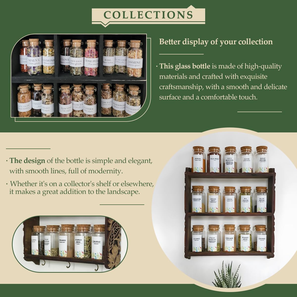 JIUYUE 4 pcs 100 ml Small Glass Bottles,Cork Decoration(3.38 oz-1.85x3.54 inch)