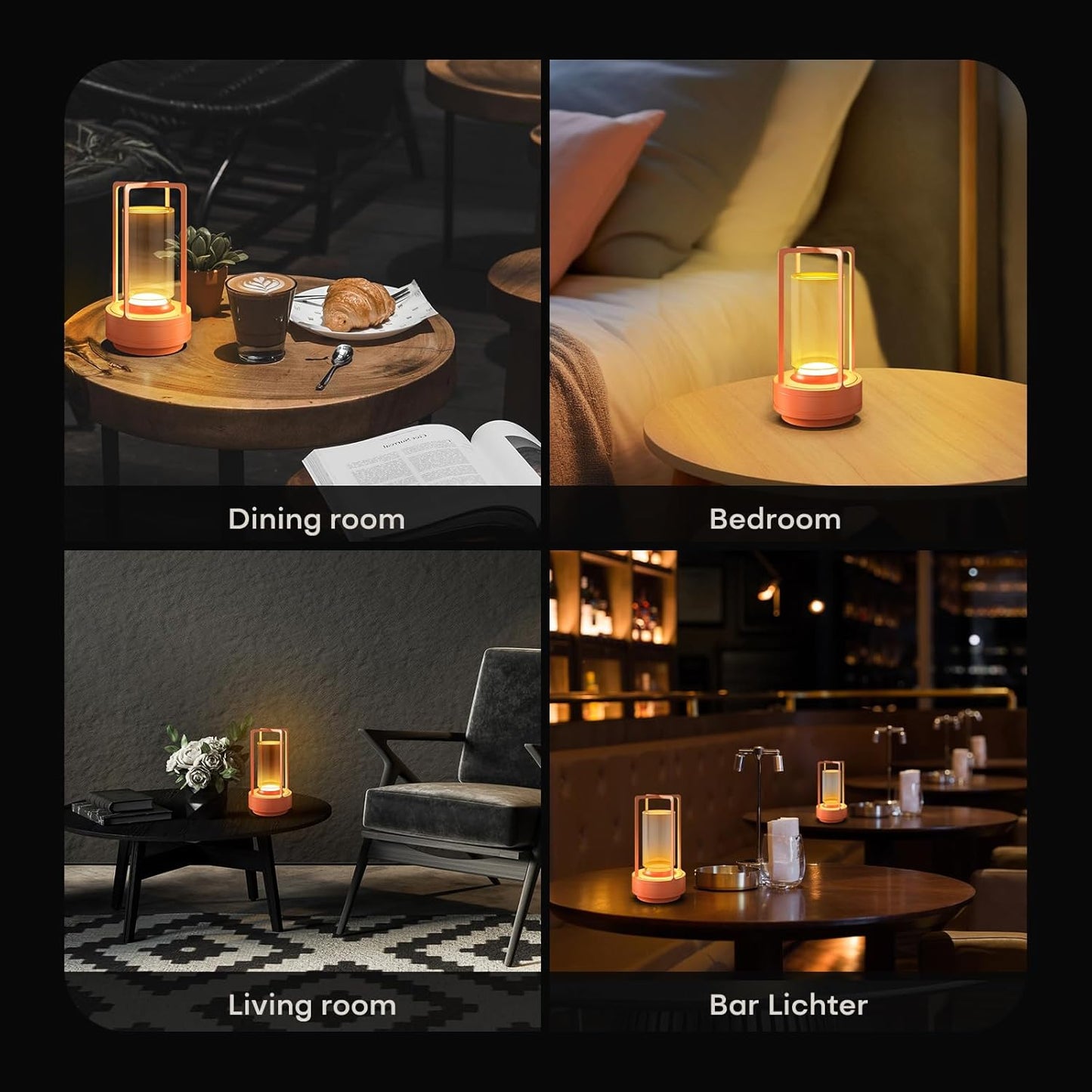 Portable Metal Table Lamp for Indoor/Outdoor ,Rechargeable Cordless LED Lamp, 3-Colour Infinitely Dimming Battery Powered Small Desk Lamp, Restaurant/Bedroom/Bar/Coffee/Camping Light (Orange set of 2)