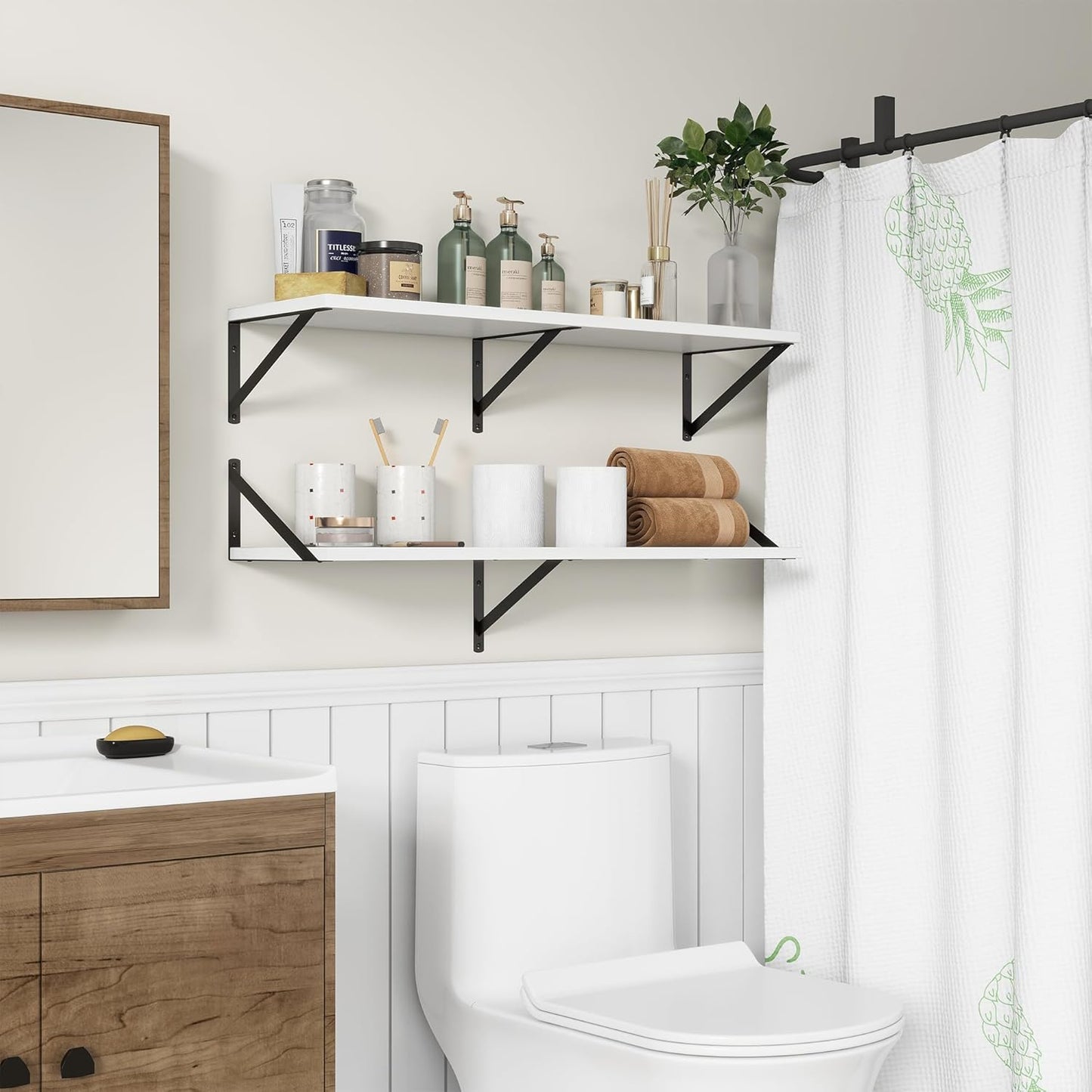 36"W x 10"D Floating Shelves, 10 Inch Deep White Floating Shelves, Farmhouse Rustic Deep Wall Shelves for Home Decor, Wide Large Floating Shelf for Bathroom, Living Room, Kitchen, Study Room