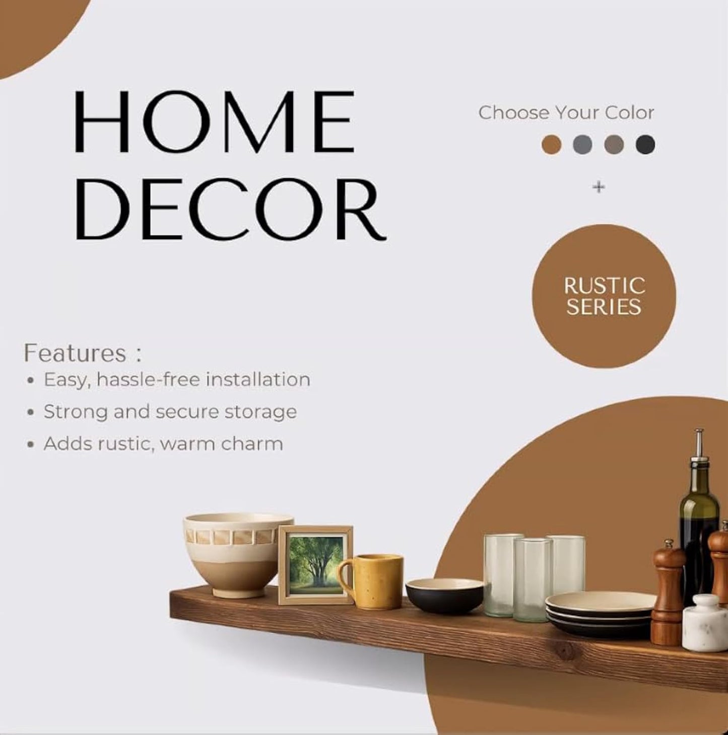 joelsantiques 48 Inch Wooden Floating Shelves for Wall - 48x8x2 in - Made of Natural Wood - Heavy Duty Rustic Wall Shelves for Bedroom - Perfect for Living Room, Kitchen - Medium Brown