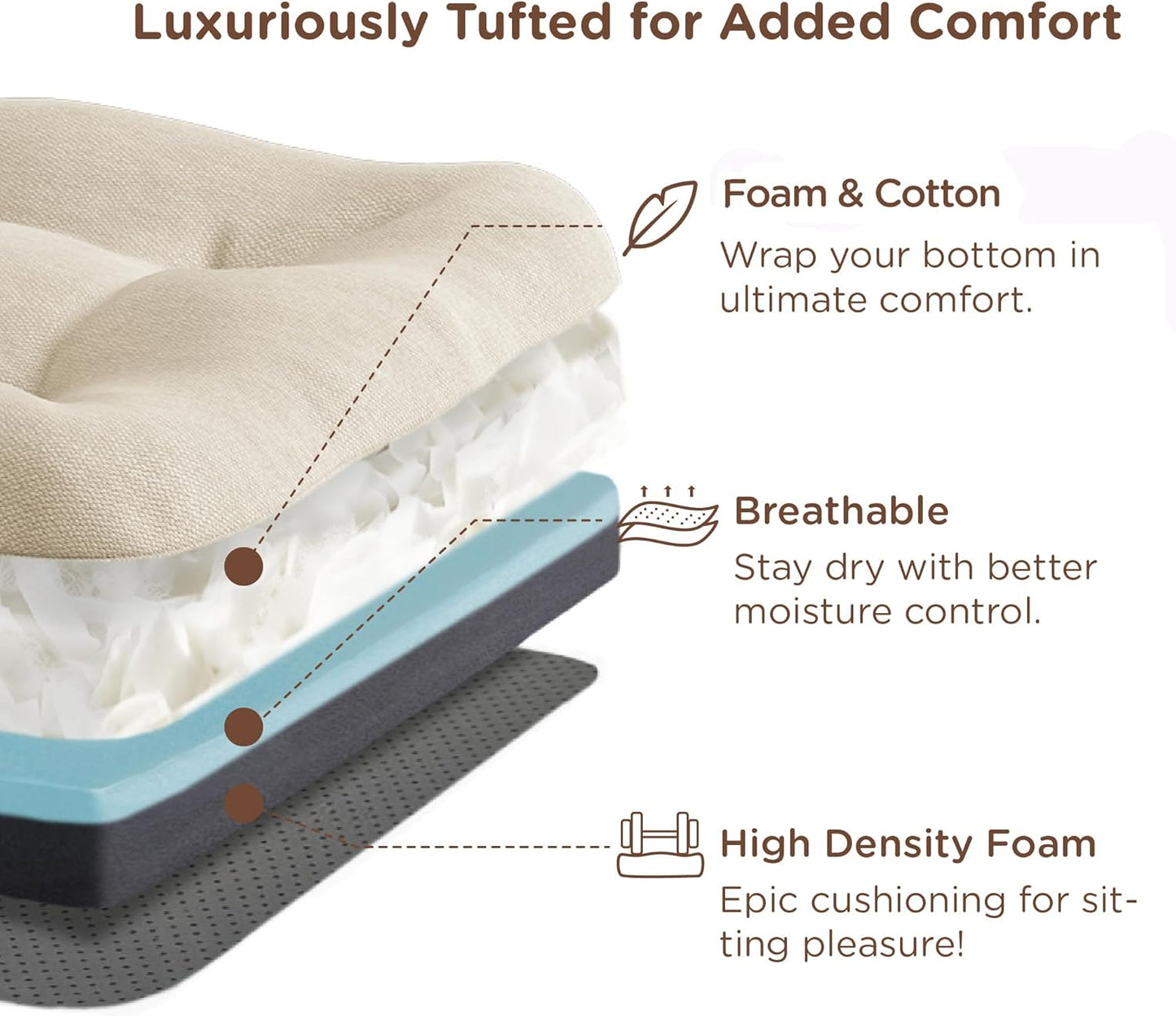 Codi Dining Chair Cushions 4 Pack, Thick Chairs Pads for Indoor Kitchen Room - Washable, Non-Slip Seat Cushion with Ties, 16.5"x16.5"x 3.5", Set of 4, Beige