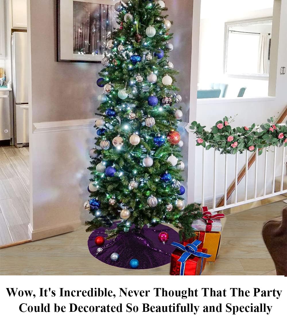 Partisout Sequin Tree Skirt - Glitter, Cotton, Colorful, Slim 36 Inch Tree Skirt for Christmas & Halloween