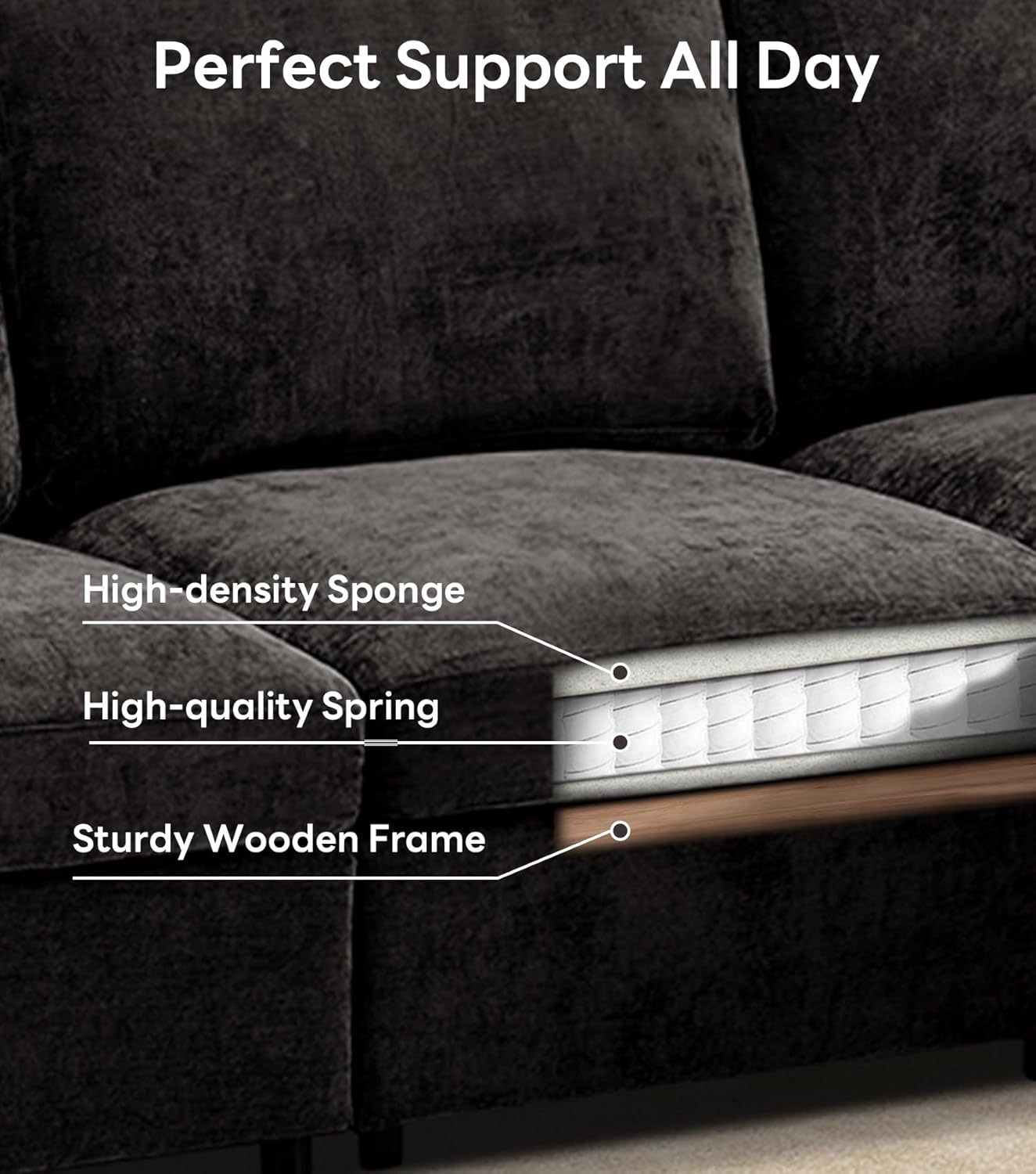 Tbfit U Shaped Couch 8 Seat, Sectional Sofa for Living Room,Chenille Cloud Couch with Ottoman, Black