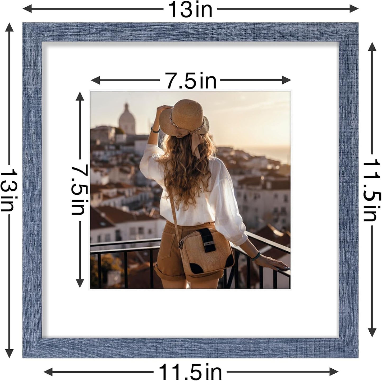 Vittanly 12x12 Picture Frames Set of 9, Shatter Resistant Plexiglass, Display 8x8 Pictures with Mat or 12x12 without Mat, Photo Frames for Wall Mount, Engineered Wood, Navy