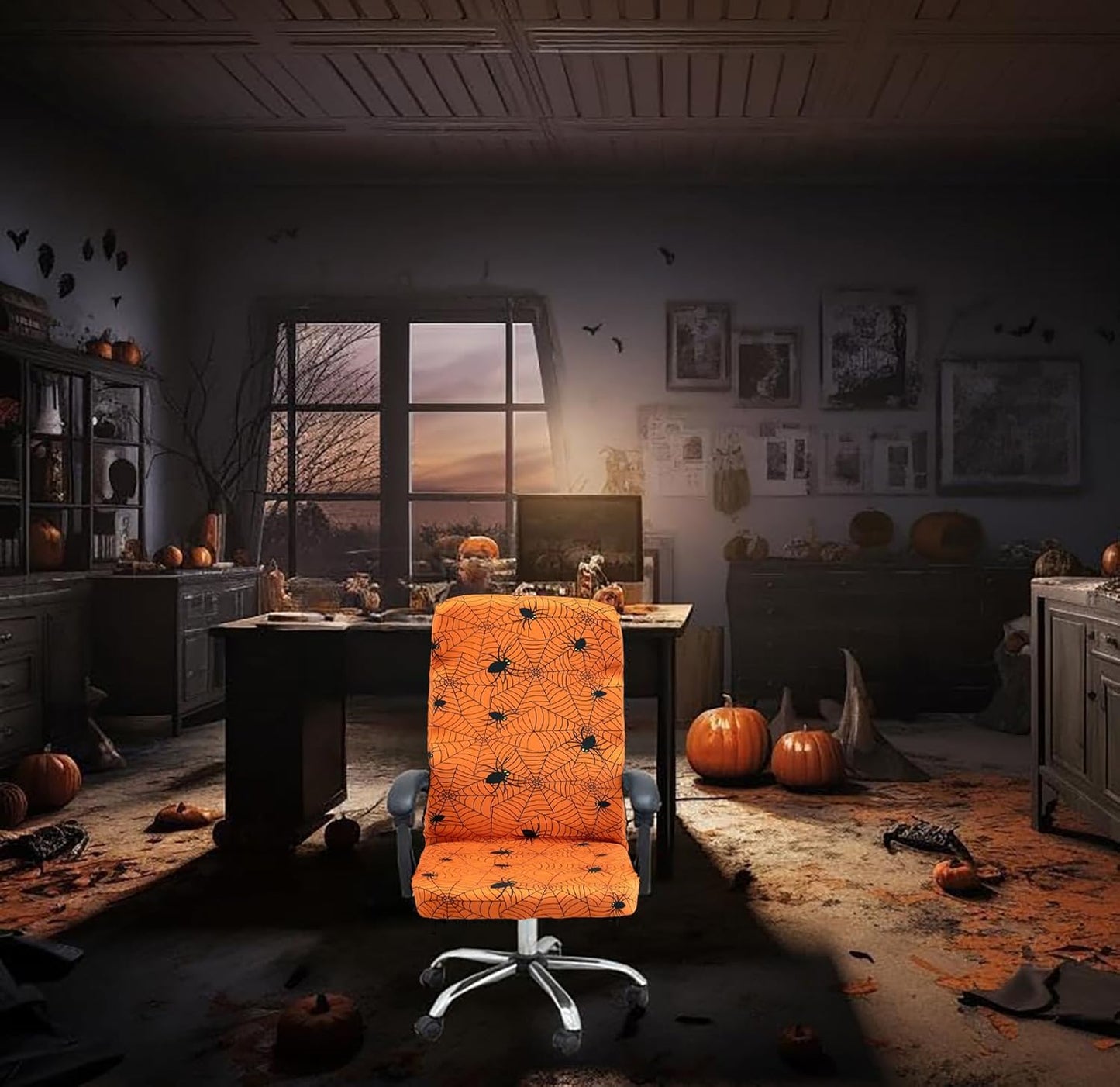 Halloween Office Chair CoversHorror Bloody Handprints Footprints on White Horror Theme Print Stretchable Slipcover for Modern Simplism Style High Back Boss Chair(No Chair) (Halloween07, L)…