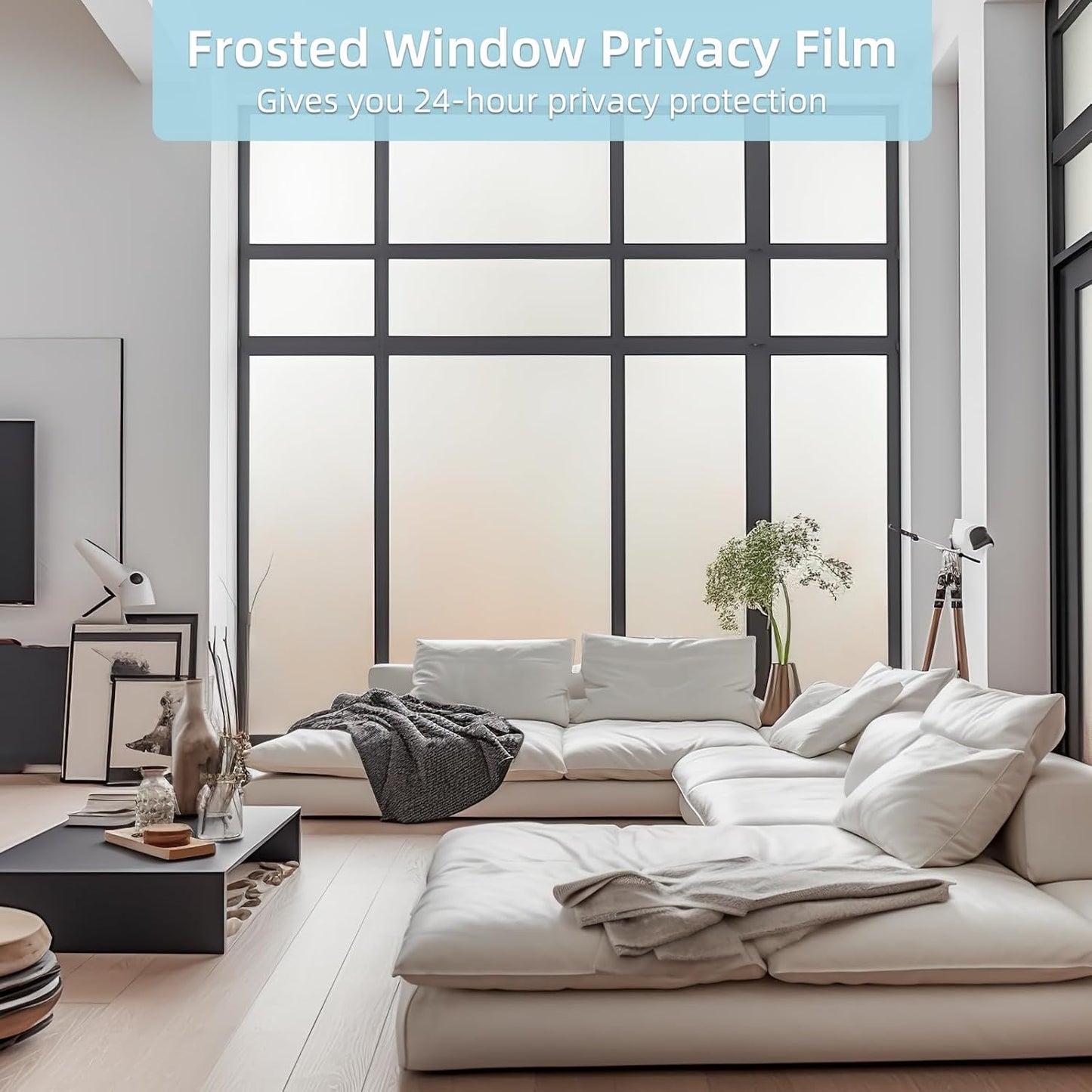 DUOFIRE Privacy Window Film Frosted Glass Film Matte White Static Cling Glass Film No Glue Anti-UV Window Sticker Non Adhesive for Privacy Office Meeting Room Bathroom Living Room DS001W 35.4x157.4in