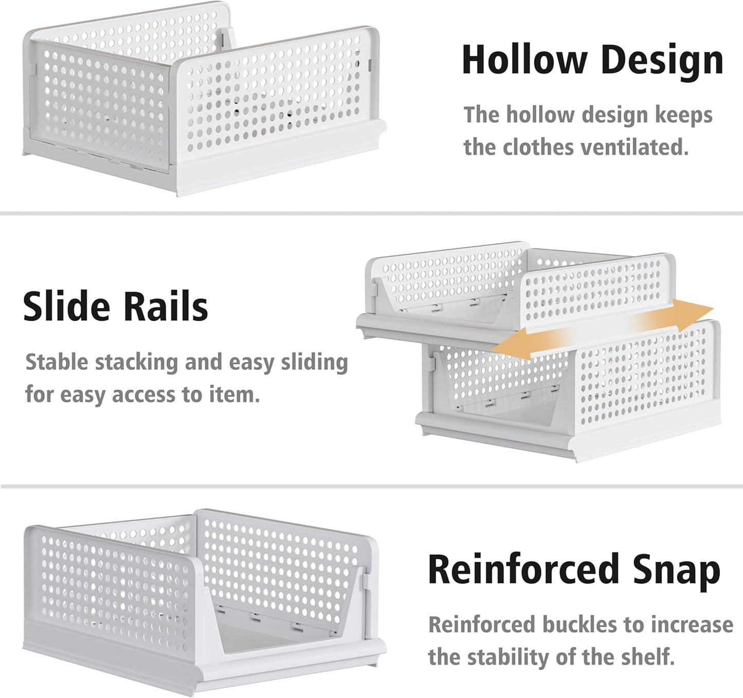 5 Pack Stackable Plastic Storage Basket Closet Organizer Bin Foldable Clothes Organizer Storage Drawer Shelf Container for Living room Bathroom Kitchen Office (4L+1S)