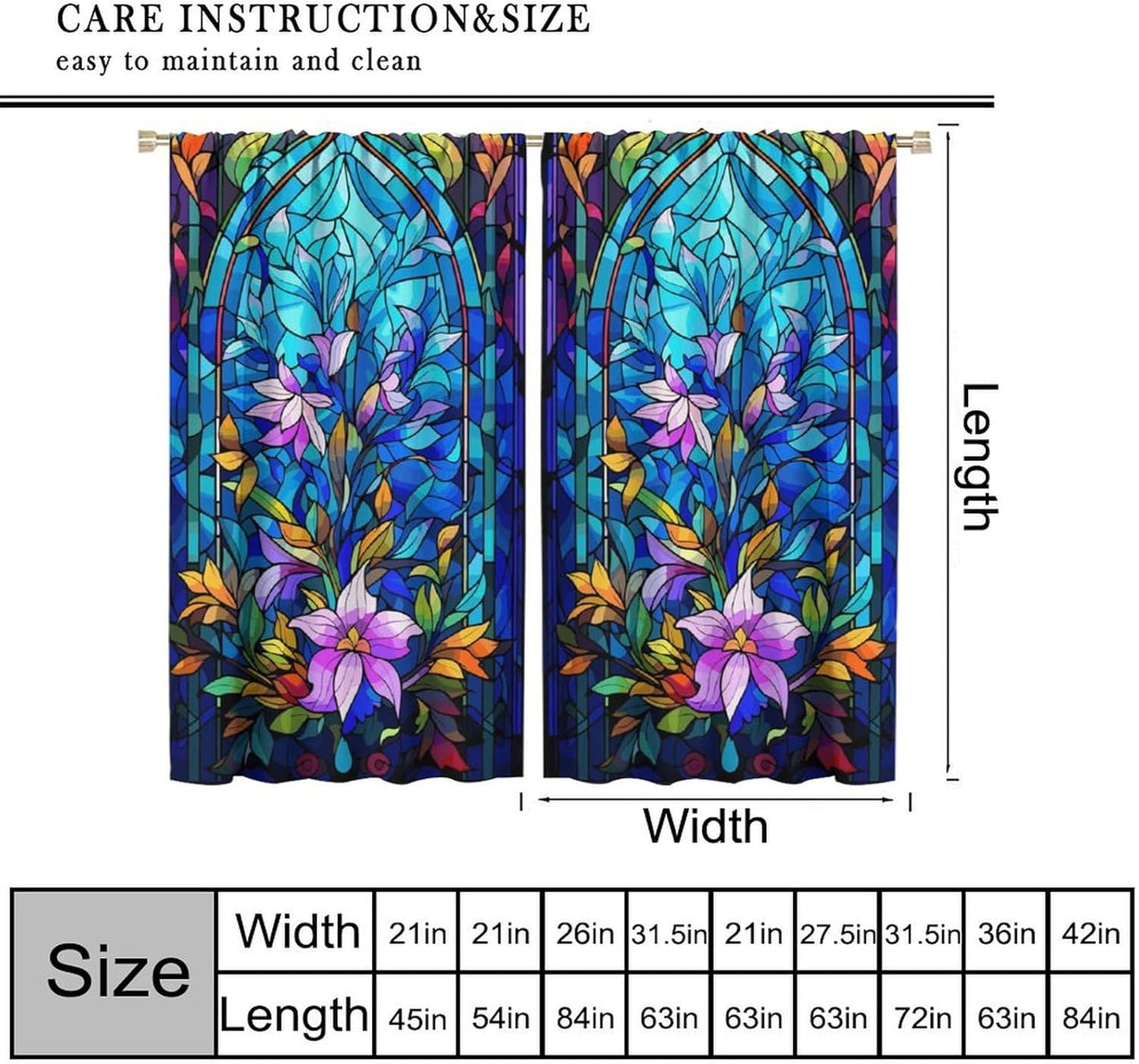 Stained Glass Curtains,Abstract Colorful Floral Geometric Art Home Decor Drapes for Bedroom Living Room Kitchen Window Treatment 2 Panels Set Total Size 42" W X 63" L Inch