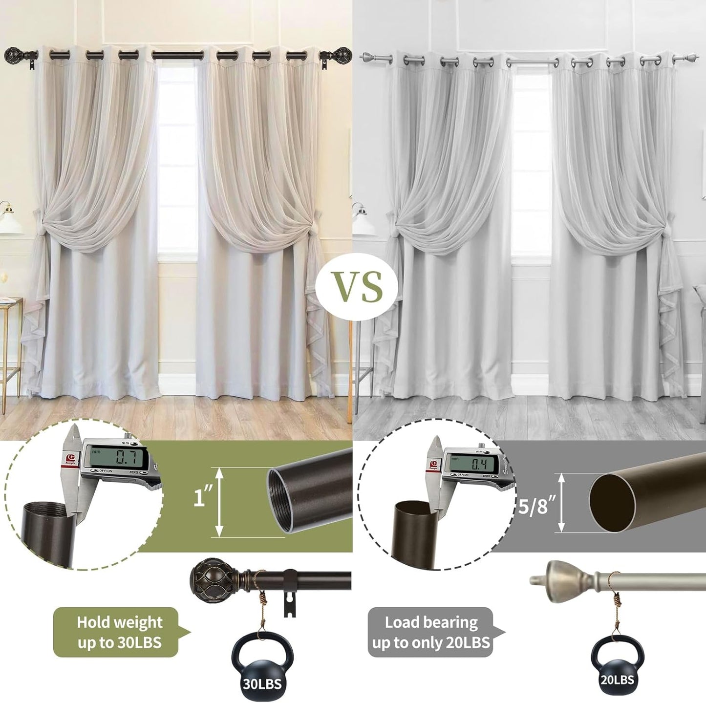 Bronze Farmhouse Curtain Rods for Windows:Heavy Duty Adjustable Curtain Rod for Bedroom Living Room,Boho Decorative Rustic Drapery Rods with Vintage Coastal Finial,Antique Bronze 2 Pack 18-45"