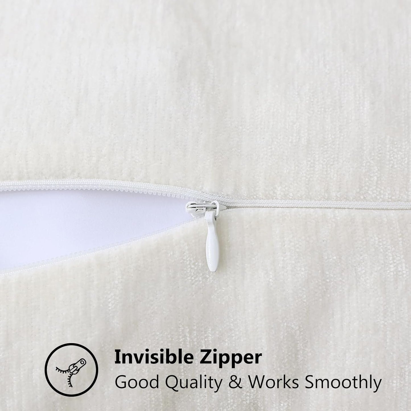 decorUhome Chenille Soft Throw Pillow Covers 26x26 Set of 2, Farmhouse Velvet Neutral Decorative Euro Pillow Covers with Stitched Edge for Couch Sofa Bed Home Decor, Cream White