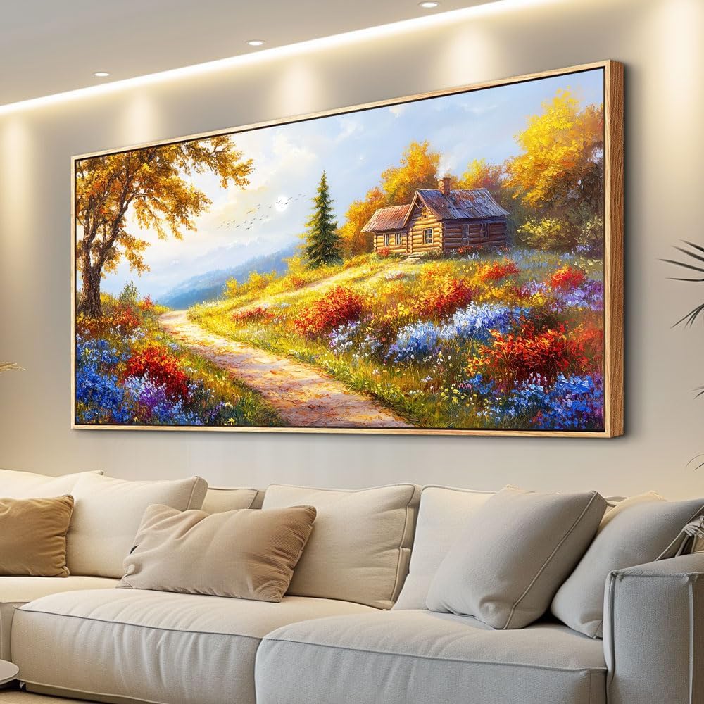 KELIYUAN Large Wall Art For Living Room Framed Canvas Wall Decor For Farmhouse Office Wall Pictures For Bedroom Landscape Painting Prints Dining Room Kitchen Modern Home Decor Wood Framed 24"X48"