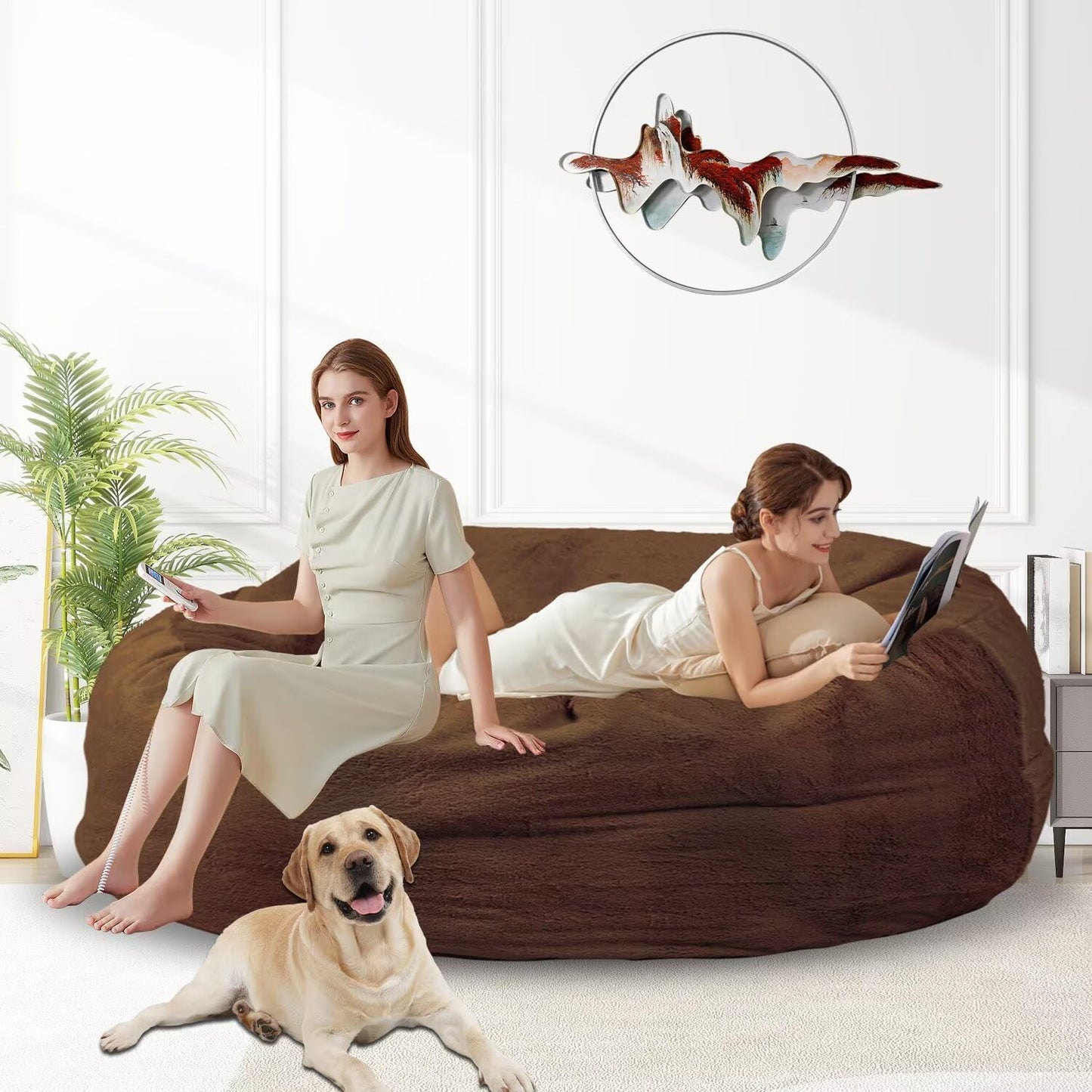 Bean Bag Chair for Adults 6FT,Soft Removable Cover for Teens/Girls Bedroom,Fluffy Giant Round Floor Beanbag Lounger Chairs (No Filler,Deep Coffee)