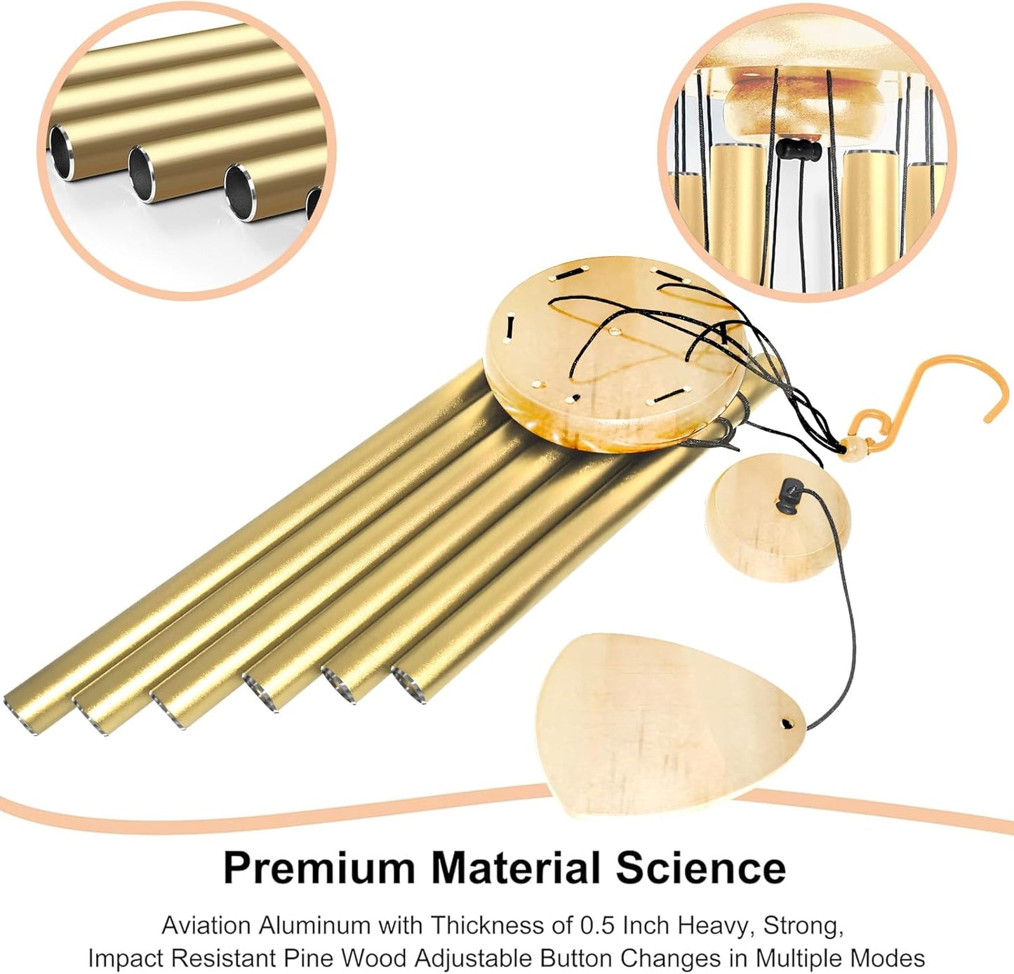 Large Aluminium Wind Chimes 37 Inches to Create a Zen Atmosphere Suitable for Outdoor, Garden, Patio Decoration. Classic Wind Chimes with Wind Catcher as a Gift for Unisex(Light Golden)